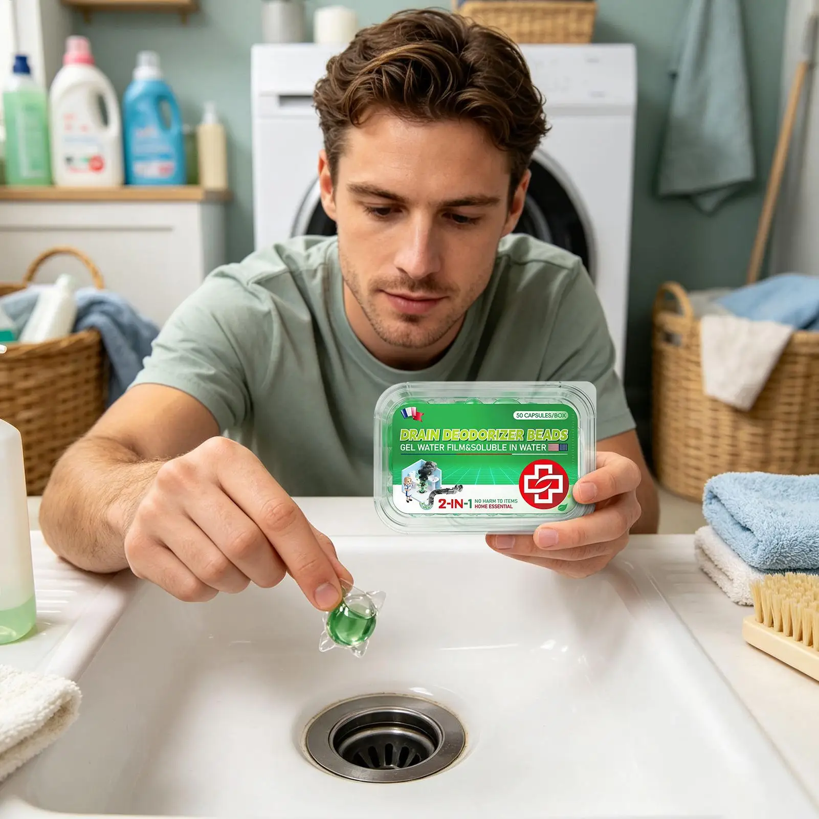 Shower Drain Smell Eliminator 50 Granules Odor Remover Tablets Sink Drain Odor Eliminator for Bathtub Kitchen Septic Shower