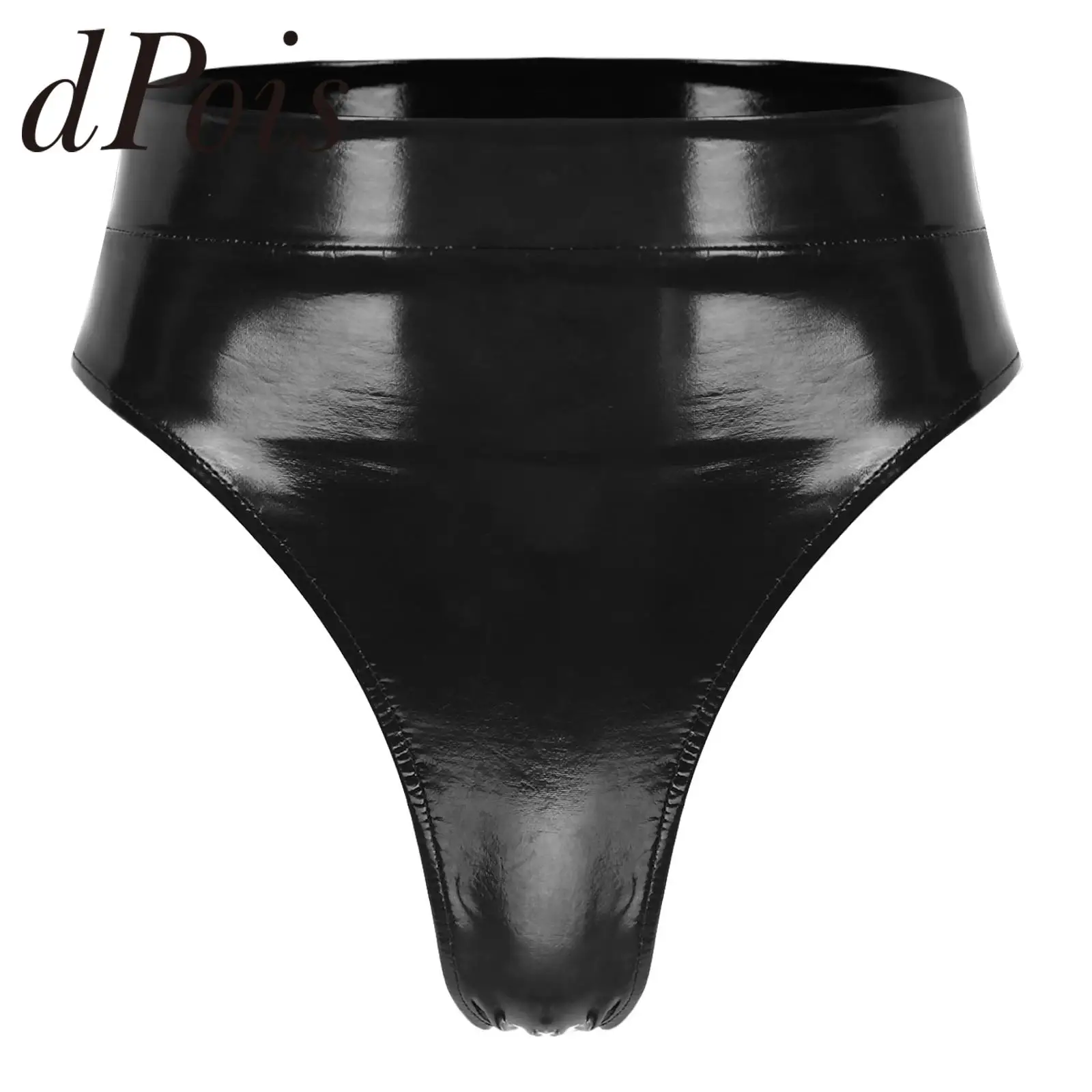 Womens High Waist Thong Wet Look Patent Leather Briefs Underwear Back Adjustable Buckle Belted Panties for Clubwear Swimwear