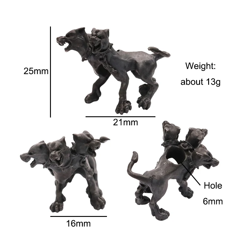 Greek Mythology Dark Demon Hell Three-headed Dog Figurines Brass Knife Beads EDC Outdoor DIY Paracord Woven Lanyard Accessories