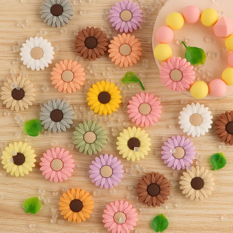 20pcs 30mm Sunflower Mini Silicone Beads DIY Pacifier Chain Necklace Jewelry Making Kids Care Products Accessories BPA Free