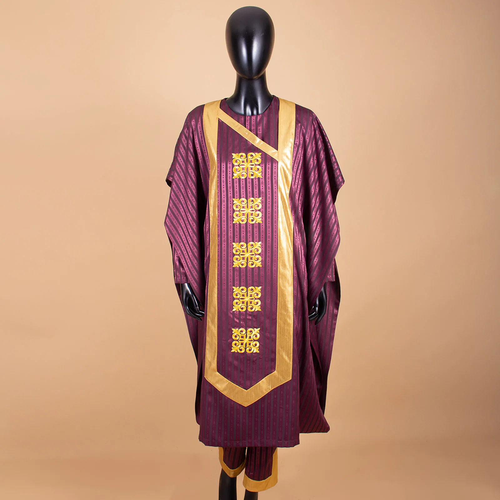 APTX African Women Set 3 Pieces Agbada Long Thobe +Full Sleeves Blouse + Slim Pants Daily Casual Wear A2226024