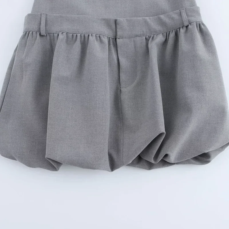TRAF-Vestidos cortos plisados grises para mujer, minivestidos elegantes de fiesta, moda informal, sin mangas, con cremallera lateral, Otoño, 2024