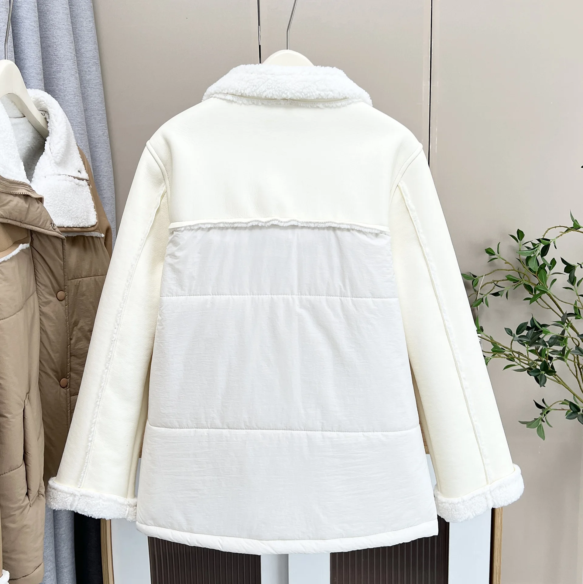 XXXXL Mode Plus Größe Damen Parkas Winter Neue Stilvolle Lammfell Fleece Patchwork Stehkragen Gepolsterte Jacke Warmer Mantel 2256