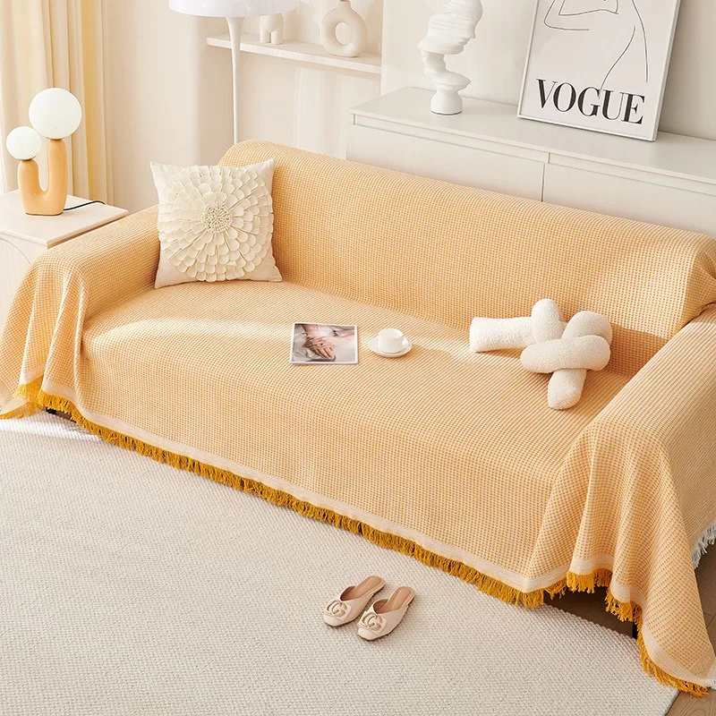 1PC Waffle Sofa Cover All-inclusive One-piece Sofa Towel Cotton Yarn Fringed Sofa Cushion Universal in All Seasons