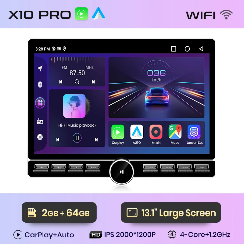 Junsun 13.1″ QLED draadloze CarPlay Android Auto autoradio voor Volkswagen Multivan T5 2008-2015 intelligente systemen DSP SWC RDS