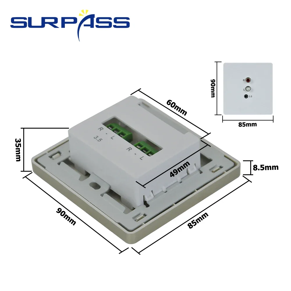 86 Type Audio Wall Plate RCA 3.5mm AUX Audio Panel Wall Mount Pa Sound System Multimedia Panel Socket Suitable for Home Office