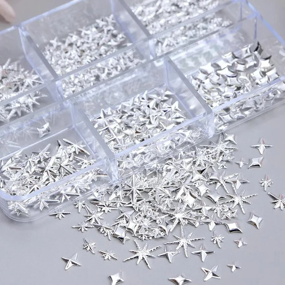 6Gird 3D 골든 스타라이트 라인스톤 네일 아트 참 리벳 스터드 스파클 스타 주얼리 펑크 합금 리벳 매니큐어 액세서리