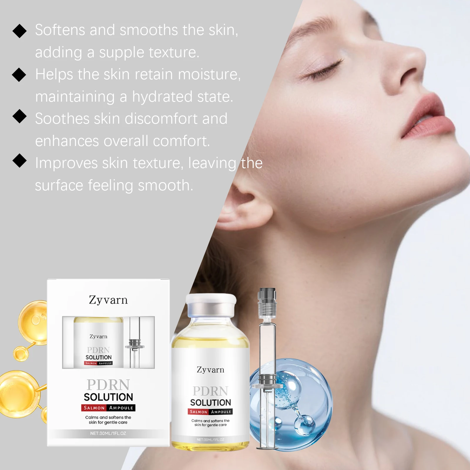 pdrnサーモンdnaアンプル-30ml。肌のバリア機能を修復し、アンチエイジング効果のあるフェイスセラム。引き締め、美白、保湿効果があり、乾燥肌のケアに最適。