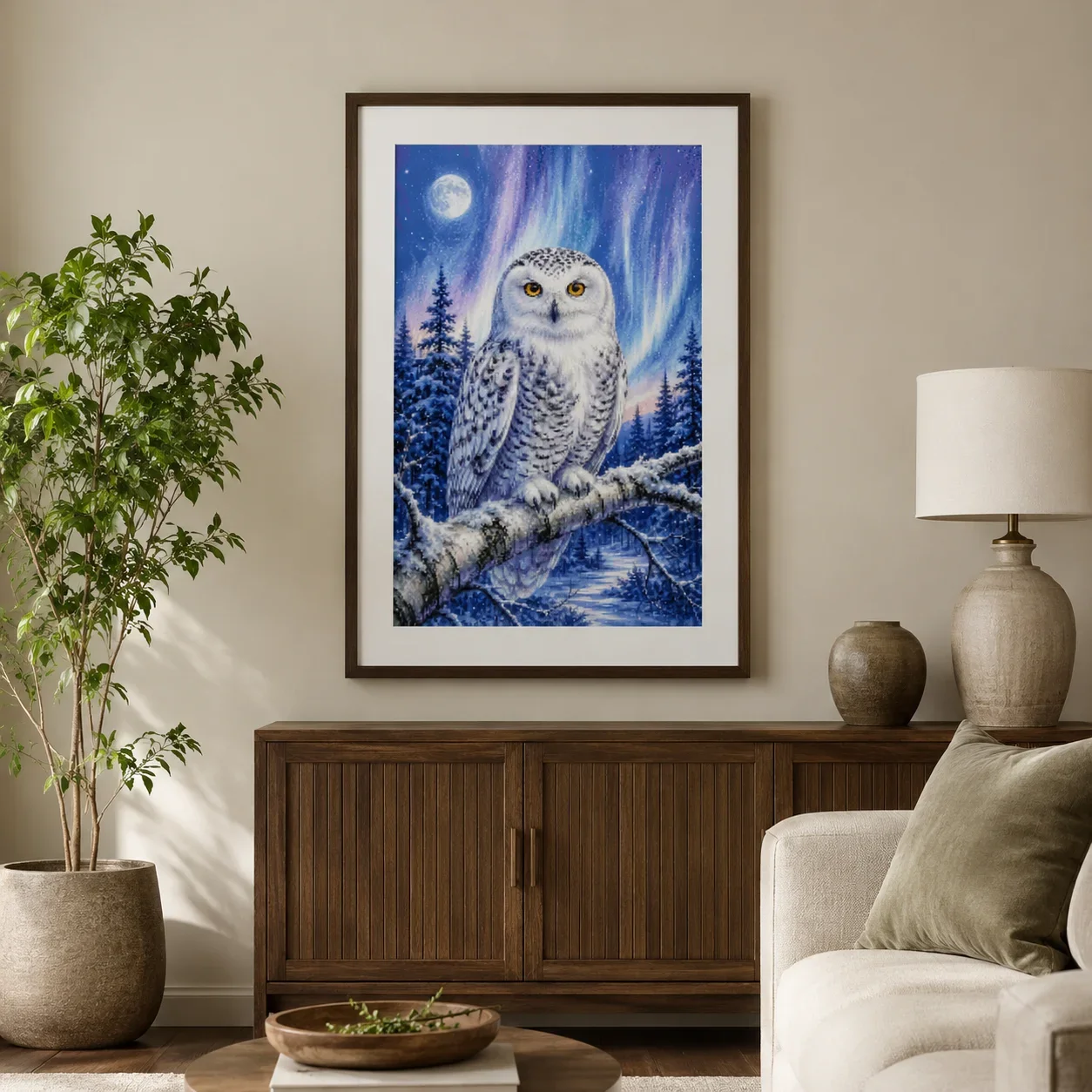 [ZZ8820-Winter Watch Owl] | Beginner DIY Stamped Cross Stitch Kit 11CT 14CT 16CT, Pre-Printed Canvas Cotton Thread Needlework Se