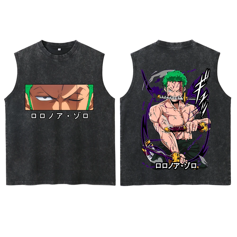 

Anime Zoro Washed Vest T-Shirt Man Woman Streetwear Tops Gift