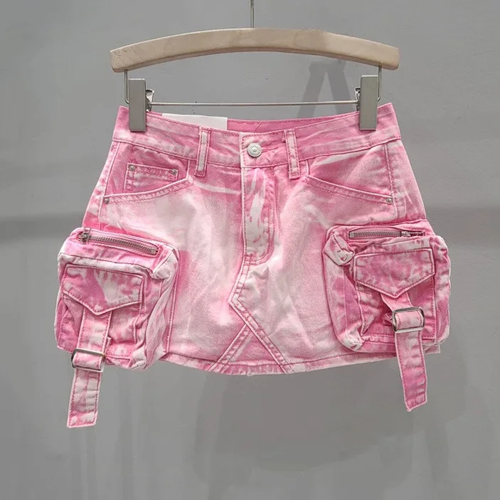 

Women Denim Skirts Solid High Waist Skirt Wrap Buttocks Zipper Fly Washed Slim Sheath Distressed Spliced Pockets Summer 2025