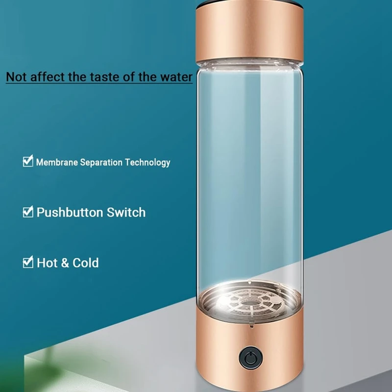 Hydrogen Water Bottle 420Ml 1400 Ppb PEM SPE Technology Hydrogen Water Ionizer Machine Essentials(Gold)