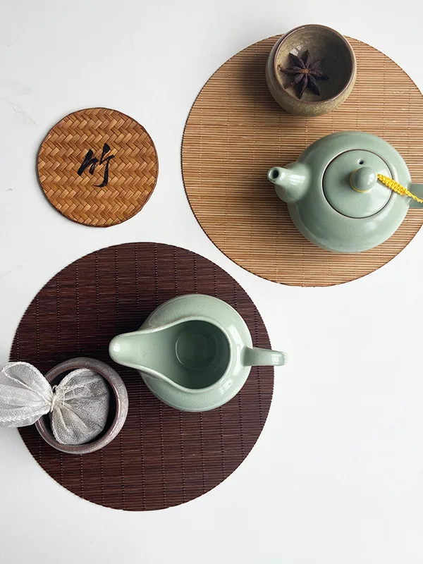 Chinese Style Bamboo Tea Mat Circular Heat Resistant Curtain for Tea Ceremony Gongfu Tea Accessories Vintage Elliptical Shape