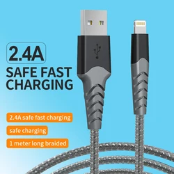 Nylon Braided 1M 3.3FT 2.4A Fast Charging Cord USB A to Lightning Cable for iPhone 14 13 Mini 12 11 Pro Max XS XR X 8 7 6 Plus