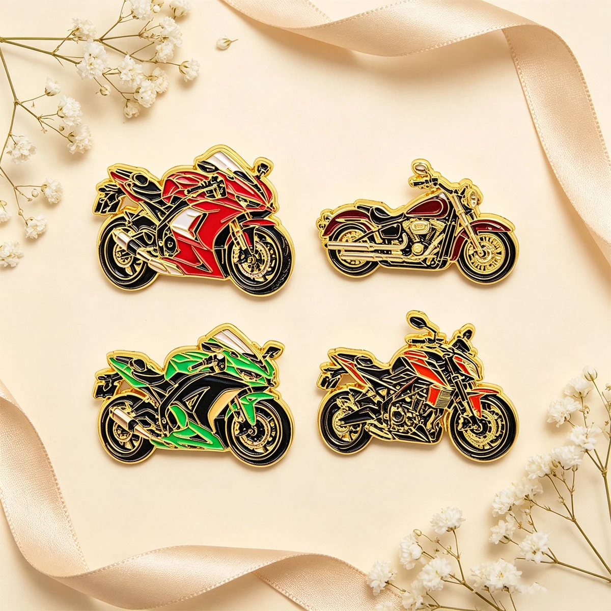 4-teiliges Set coole Motorrad-Emaille-Pins, Sportbike-Metall-Anstecknadeln für Rucksäcke, Kleidung, Biker-Schmuck, Geschenk – Detail 3