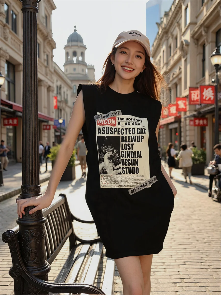 여성용 드레스 하라주쿠 트렌드 블랙 아플리케 테크웨어 헐렁한 네온 샤이니 매트 글로시 컬러 블록 다채로운 기하학적 추상화