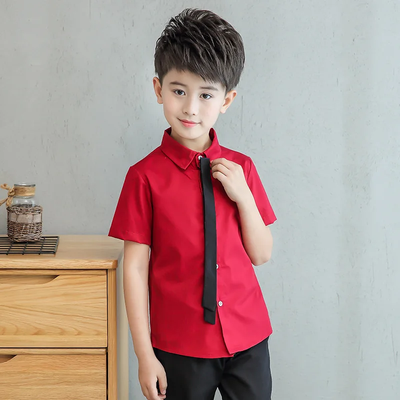 Teenage Boys White ShirtS Summer Cotton Bow Design Short Sleeve Big Button Down Children Tie Blouse For Baby Kids 2-14 Years