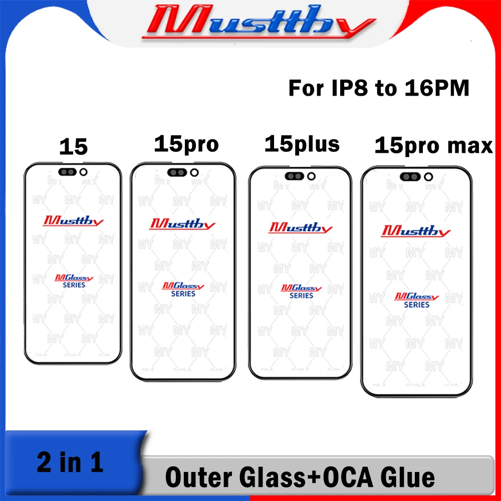 Musttby 5pc Cell Phone OCA Glass for iPhone 16 15 Pro max X XS XSMAX XR 11 12 13 14 Front Glass Touch Screen Display Replacement