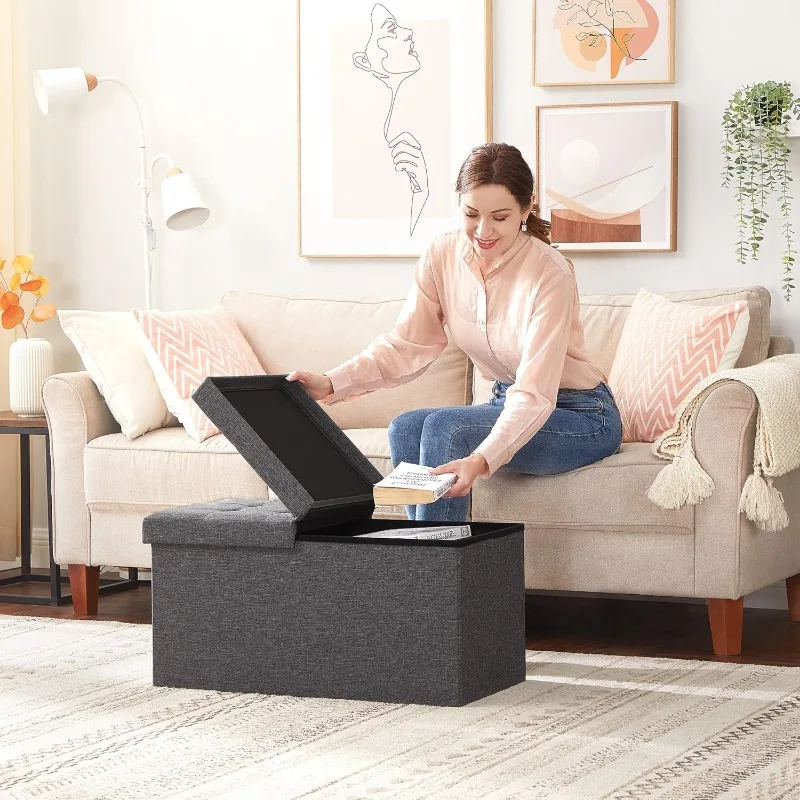 30 Inches Storage Ottoman, Foldable Storage Bench with Flipping Lid, 660 lb Load Capacity, for Entryway, Living Room
