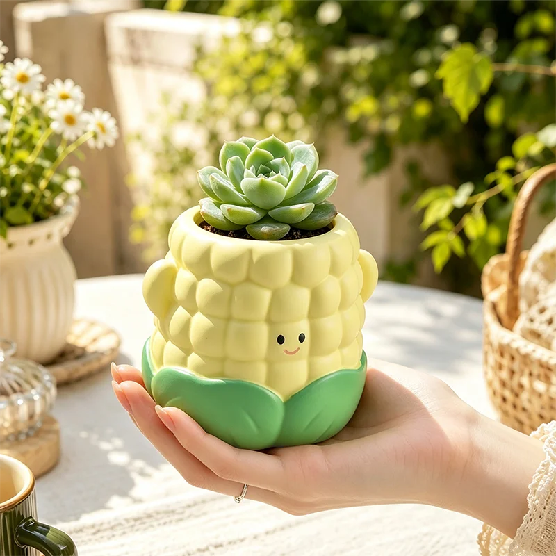 New Cute Corn Resin Succulent Planter Mini Flower Pot for Cactus Desktop Windowsill Balcony Decor Gift for Plant Enthusiasts