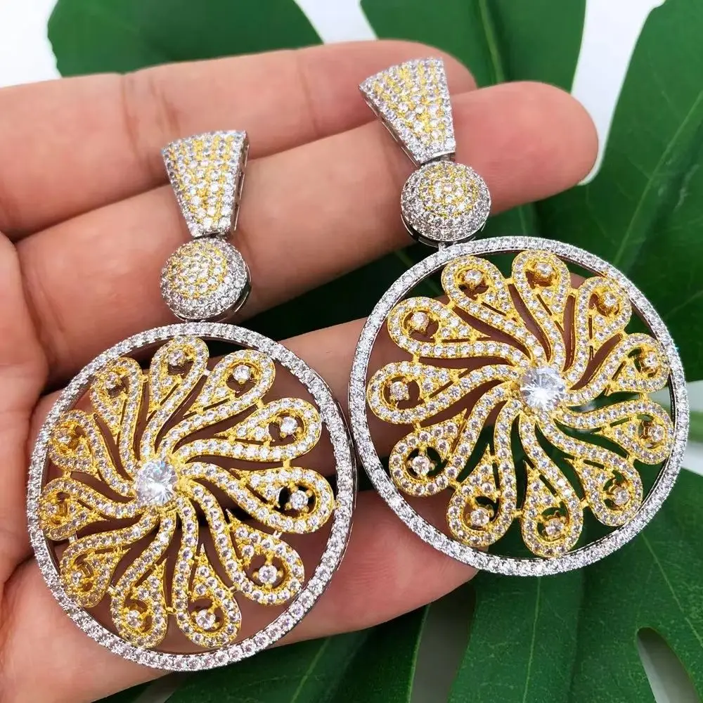 

Missvikki High Quality Trendy Shiny Earrings Jewelry Gift New HOT Fashion Round Pendant Earrings For Women Wedding Party Luxury