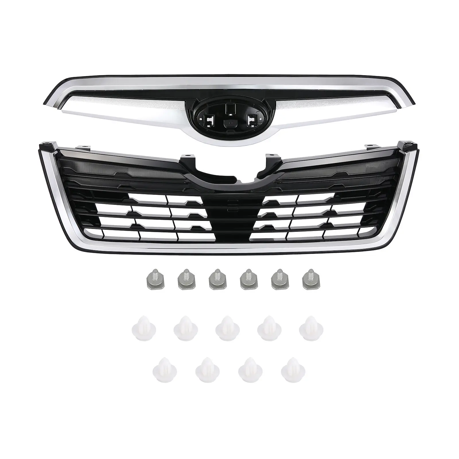 For 2019 2020 2021 Subaru Forester Front Upper Grille Assembly Mesh Style ABS Plasric Grill with Chrome Tirm