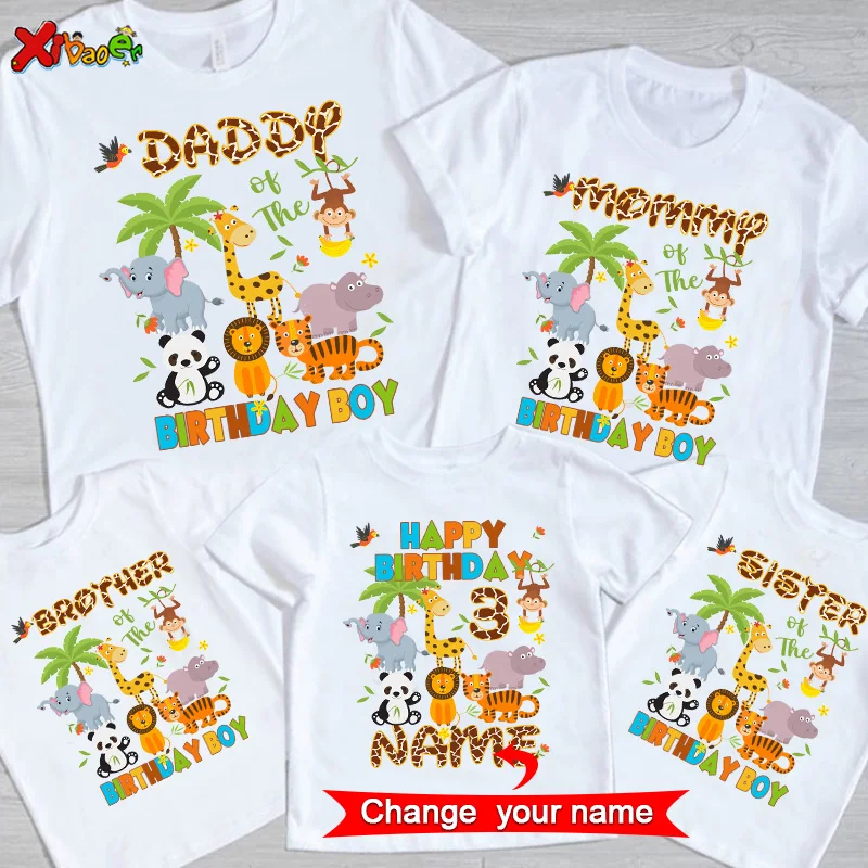 Family  Birthday Tshirt  for boys family Matching Outfit Animal Clothes Kids Boy Shirt Party Girl Clothing Children Custom Name