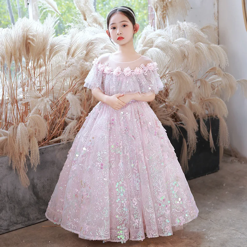 Flower Girls Dress Sparkle Sequin Princess Birthday Party Gown Kids Special Occasions Photoshoots Dresses Teen Girls Christmas