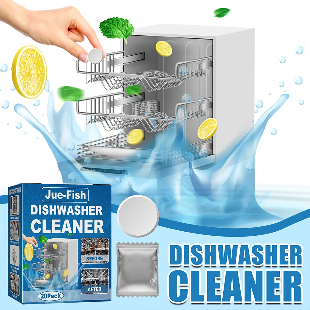 120-20PCS Dishwasher Cleaner Strong Oil Stain Odor Removal Descaling Detergent Tablets Kitchen Deep Cleaning Tools Washing Machi