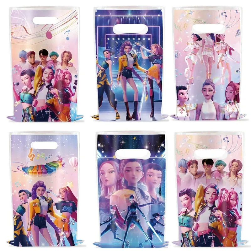 

10pcs KPop Demon Hunters Themed Party Gift Bag Anime Cartoon Zoey Rumi Mira Disposable Candy Bag Birthday Party Christmas Gift
