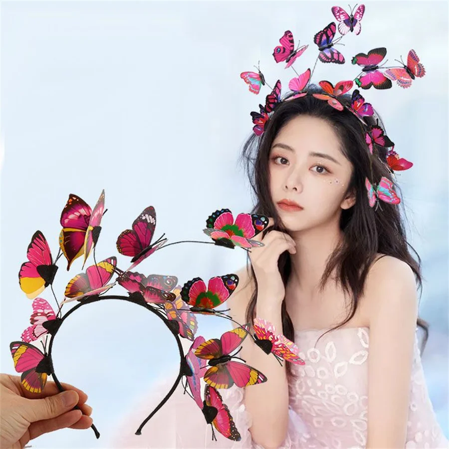 2022 Handmade wedding headwear Korean bride super fairy ladies garland headband wedding butterfly headband hair accessories