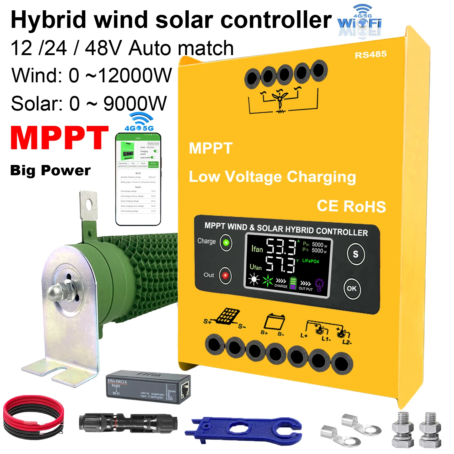 5000W 8000W Wind Solar Hybrid Controller Super Boost Charge 12V 24V 48V With Dump Load For RV Yacht Outdoor Camping Home System