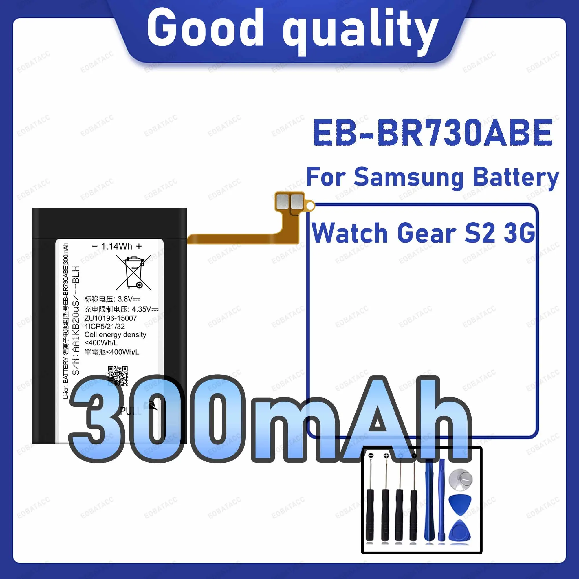 300mAh EB-BR730ABE Replacement Battery for Samsung Watch Gear S2 3G with Repair Tools Kit