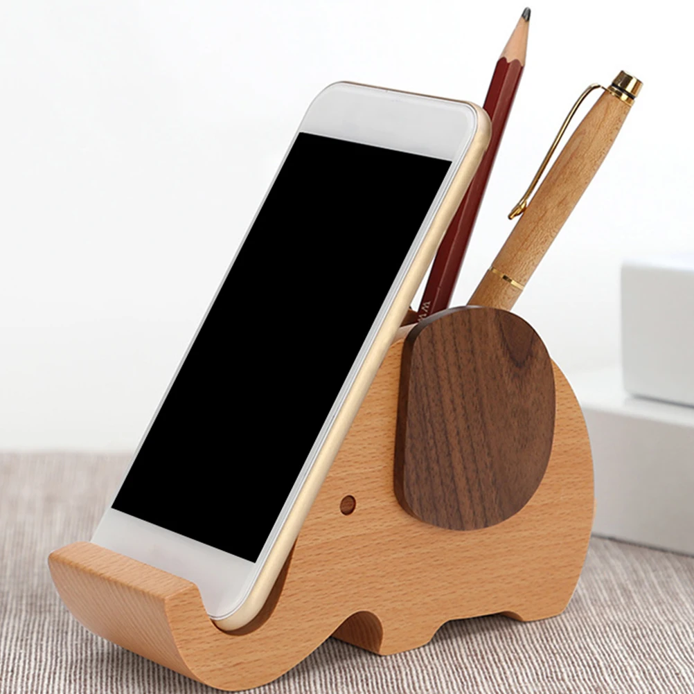 

Elephant Pen Holder Phone Home Office Decor Holders Organizer Wooden Desk Desktop Adornment Storage
