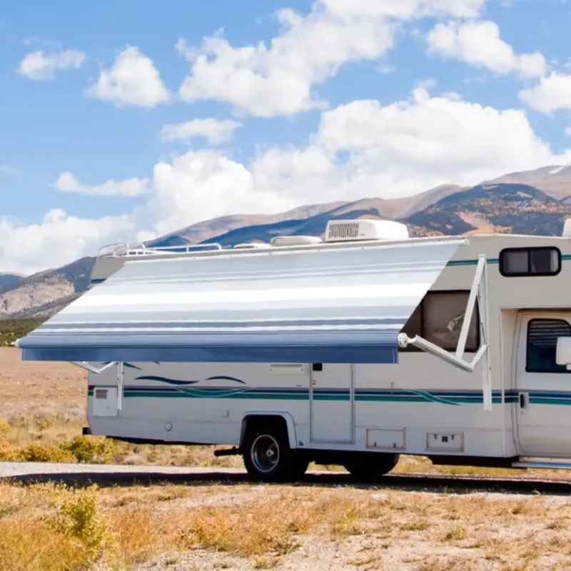 STLF Awnlux Zwart-wit zonnescherm met ledstrip Anti-flapbar met camper-camperluifels