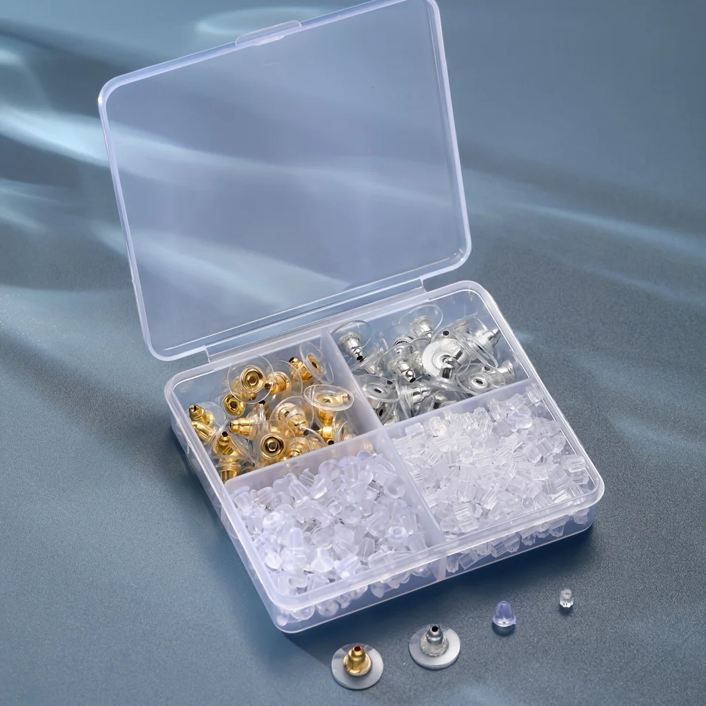 620pcs Silicone Earring Backs Set - Hypoallergenic, Clear Bullet Clutch Stoppers for Studs & Hoops, 4 Styles Included
