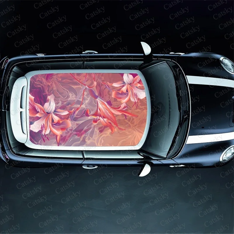 Intricate Floral Patterns Car Roof Sticker Wrap Racing SUV Accessories Packaging Painted PVC Custom Car Graphic Decal