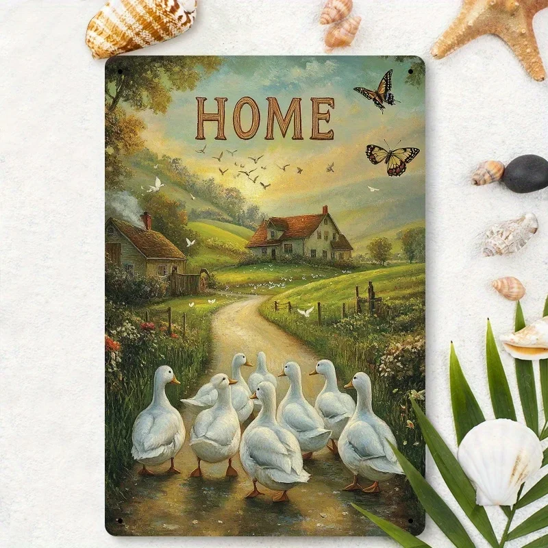 （2D Tin painting）1pc Vintage Style Wall Hanging Sign: 