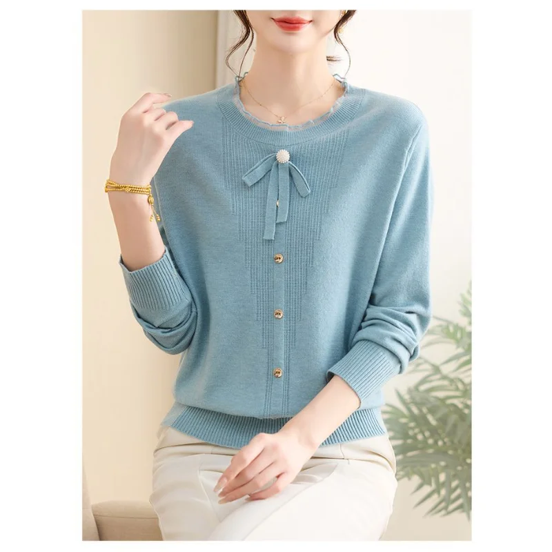 Base girocollo Nuovo maglione lavorato a maglia cinese Top pullover a maniche lunghe tinta unita allentato