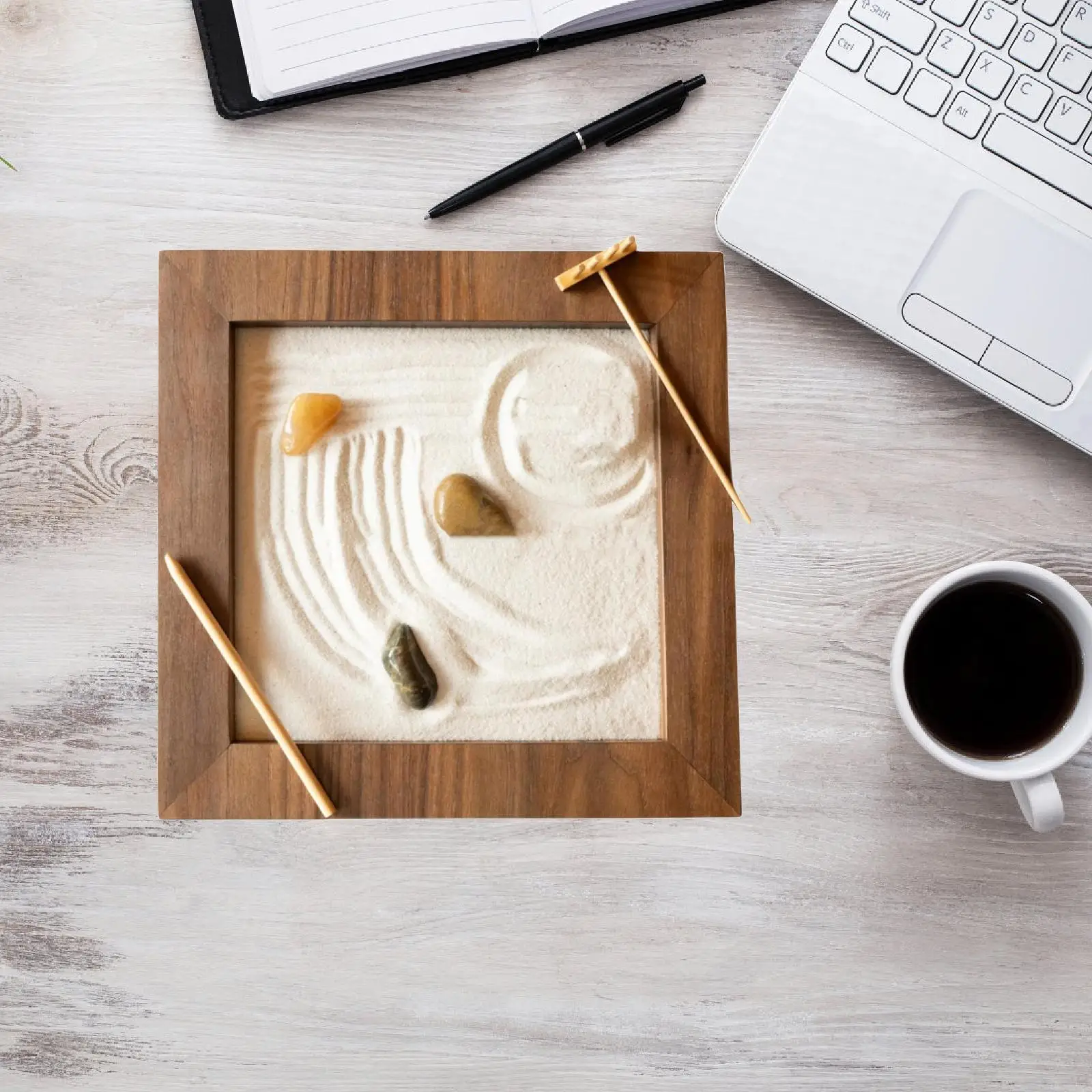 طقم Zen Garden Kit حديقة زن الرملي الخشبية ذات الطراز القديم لغرفة الفصول الدراسية المكتبية