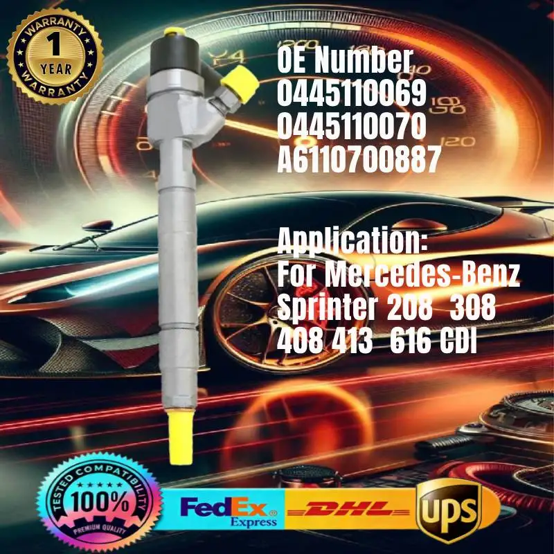 

0445110069 0445110070 A6110700887 Common Rail Fuel Injector for Mercedes-Benz Sprinter 208 211 216 308 311 413 616 CDI OM611