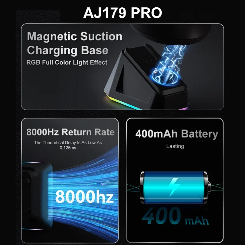 AJAZZ AJ179 PRO PAW3395 เมาส์สําหรับเล่นเกมไร้สายพร้อมฐานชาร์จ RGB 26000DPI น้ําหนักเบาเมาส์ตามหลักสรีรศาสตร์สําหรับ PC Gamer แล็ปท็อป