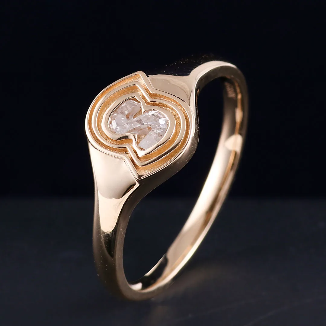 Bague chevalière en or jaune 18 carats avec lettre S, diamant Moissanite GRA en forme de lettre personnalisée pour femmes, bague personnalisée