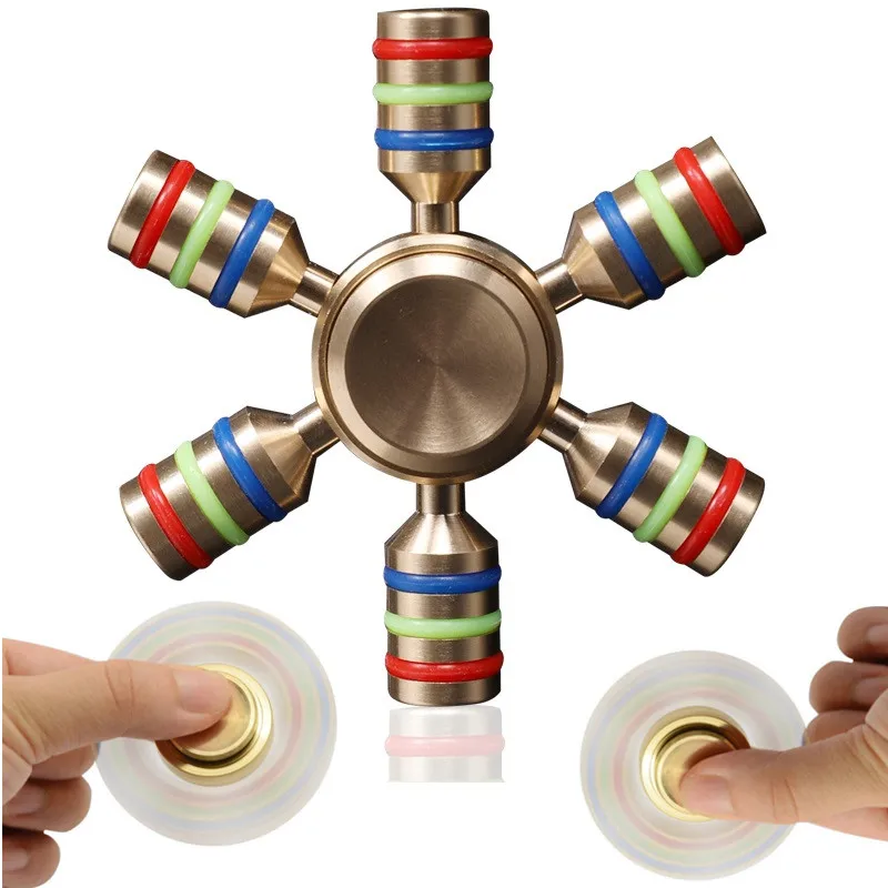 

Fun Metal Fidget Spinner 6 Arm Copper EDC Fingertip Gyro Decompression Gadgets Technology ADHD TDAH Relieve Anxiety Toys
