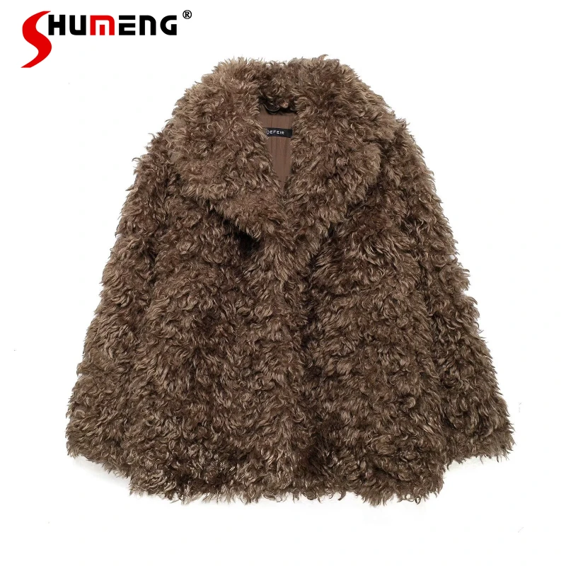 

2025 Autumn New Faux Fur Mid-Length Coats Jackets Feminine Lapel Long Sleeve Solid Color Jackets Fur Integration Faux Fur Coats