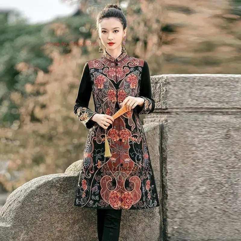 2025 national flower embroidery stand collar vest vintage sleeveless jacket oriental women's elegant vest tang suit waistcoat