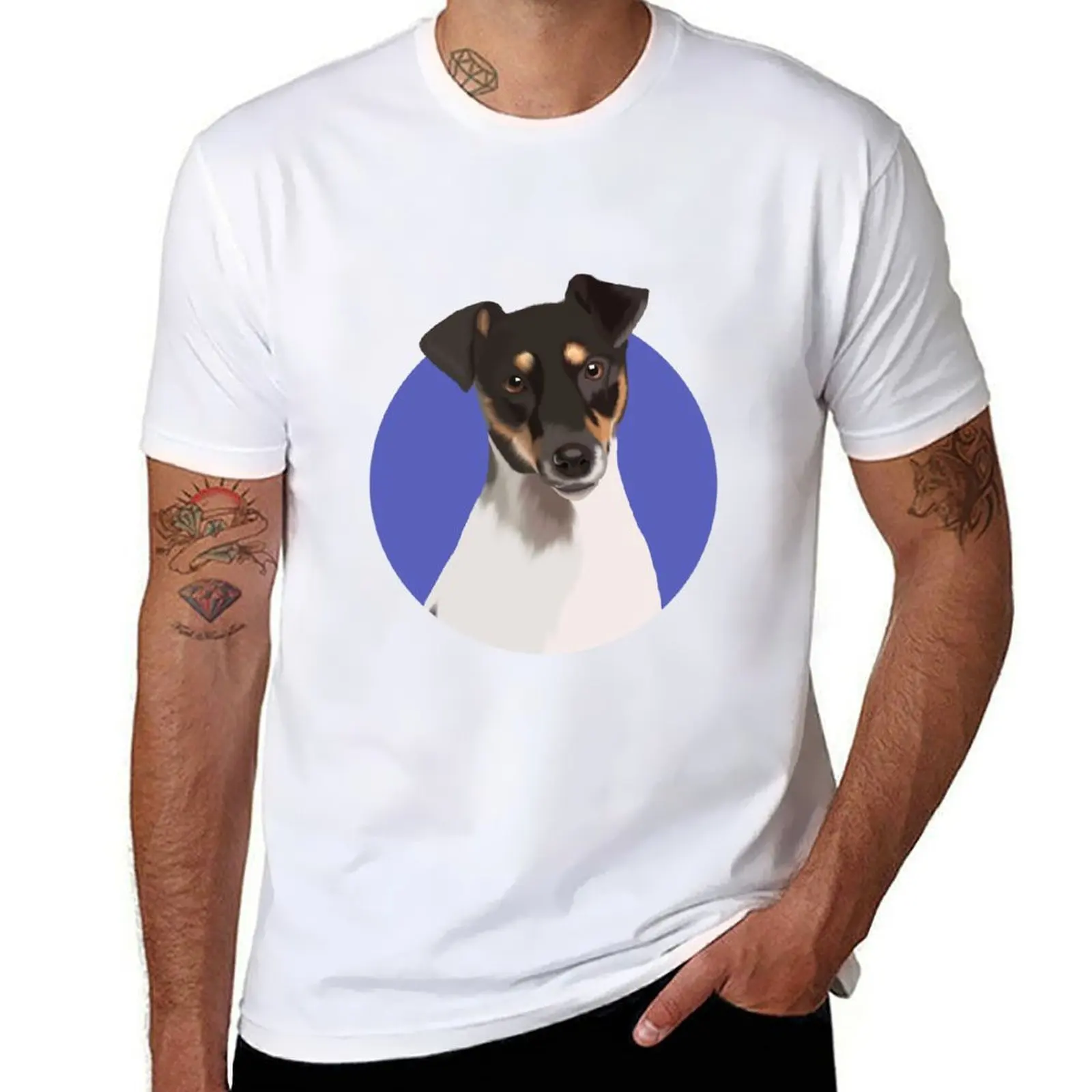Jack Russel Terrier graphic art on purple background T-Shirt Casual Daily Graphic Tee