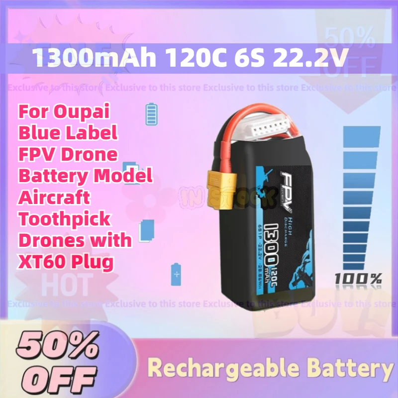

Upgrade 1300mAh 120C 6S 22.2V Lipo Battery for Oupai Blue Label FPV Drone Battery Model Aircraft Toothpick Drones with XT60 Plug