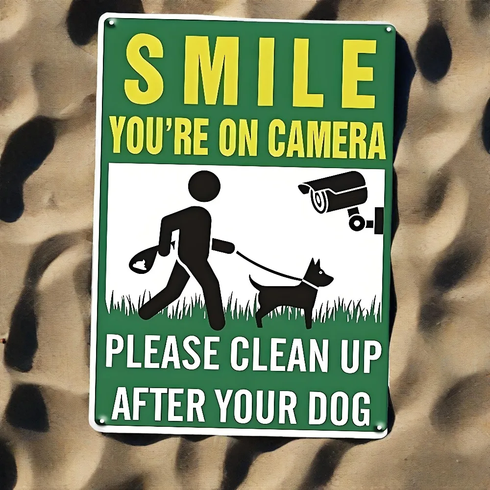 1 Stück „Smile You Are On Camera – „Clean Up After Your Dog“-Schild – No Pooping Warning Sign für Hof, Garten und Rasen