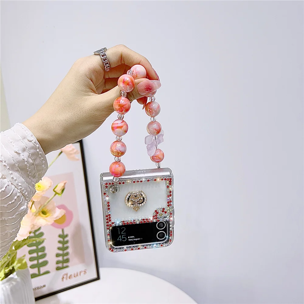 Cartoon Crown Rose Phone Case Suitable for Samsung Galaxy z flip6/4/5 Protective Case Comes with Hanging Rope